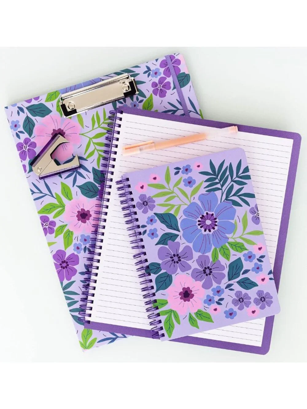 Floral Large Spiral Notebook - Cute Lilac Flower Design, Perfect for School